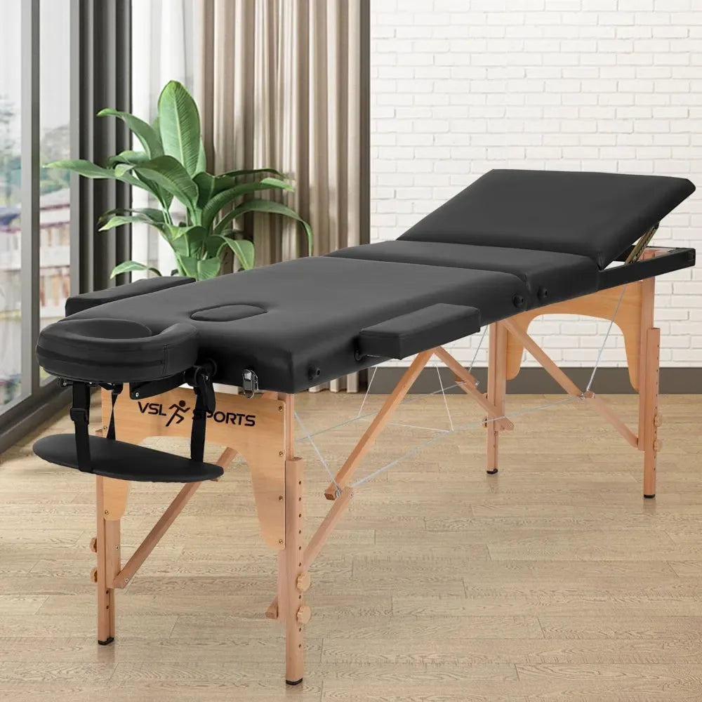 VSL Sports FlexiRest® Πτυσσόμενο Ξύλινο Κρεβάτι Μασάζ με Ανάκληση