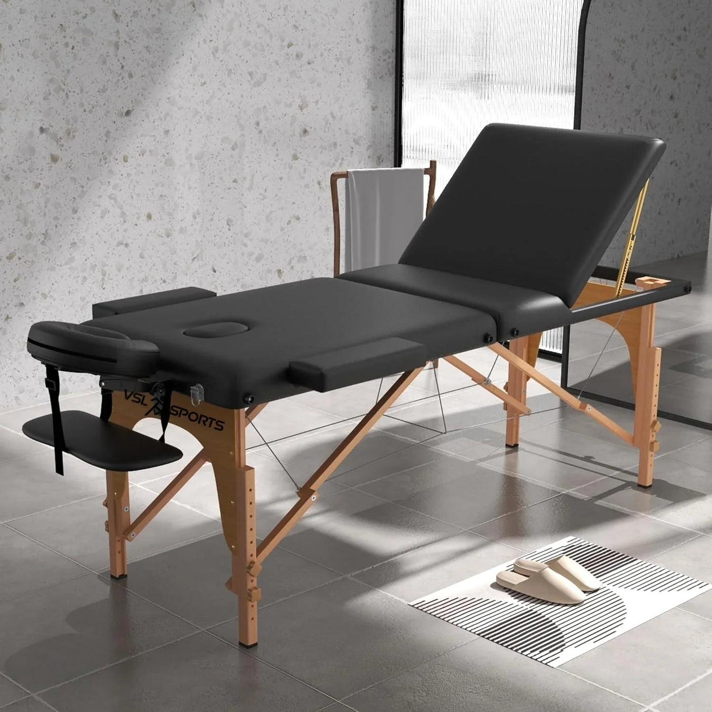 VSL Sports FlexiRest® Πτυσσόμενο Ξύλινο Κρεβάτι Μασάζ με Ανάκληση Πλάτης