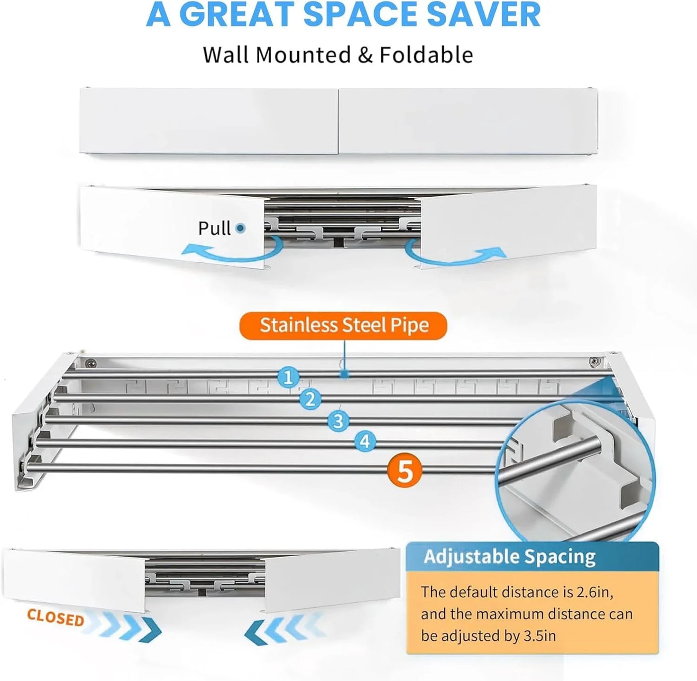 WALLEX Επιτοίχια Απλώστρα – 6 Ράβδοι & Αντοχή σε Καιρικές Συνθήκες