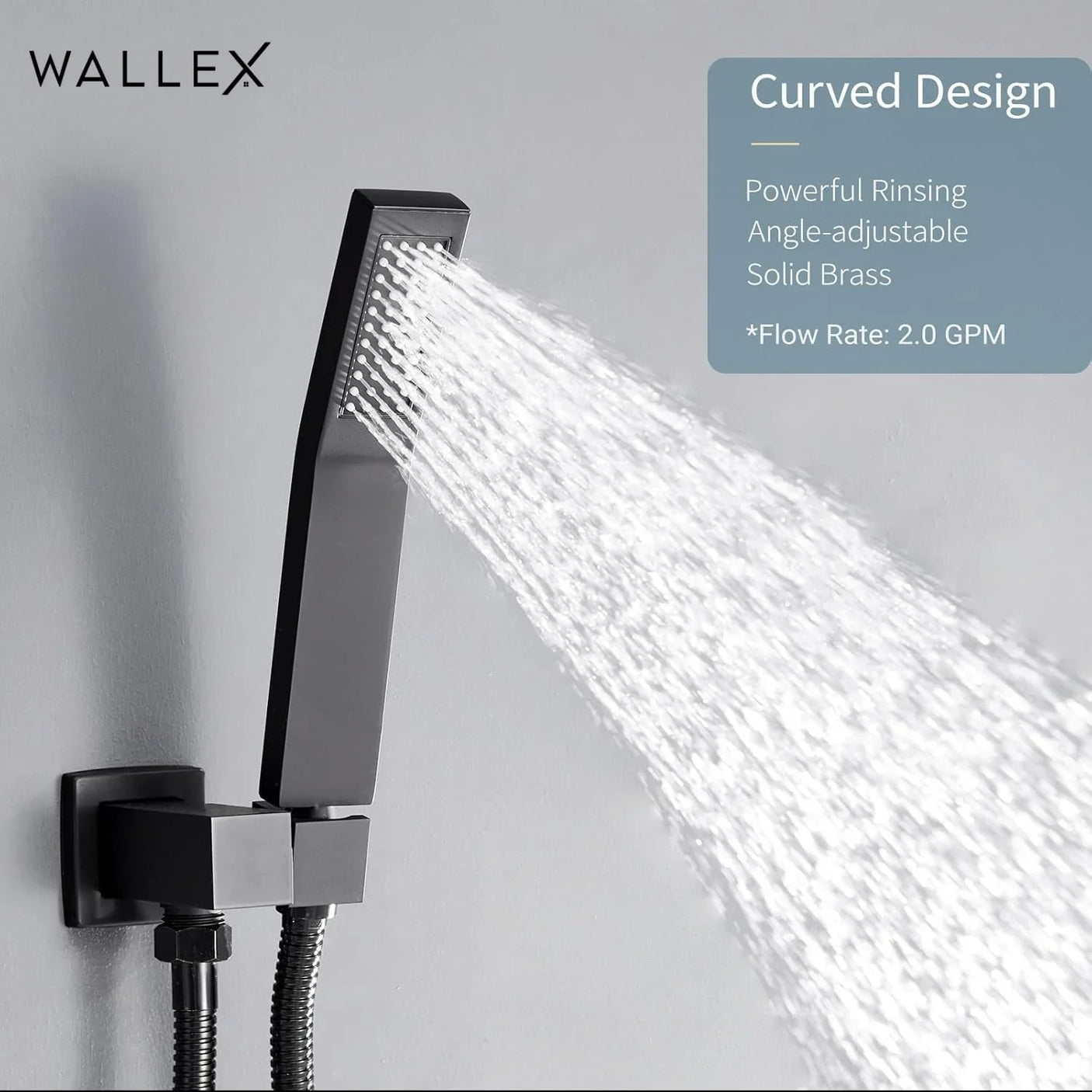 Wallex HydroFlow 3X® - Επιτοίχιο Τηλέφωνο Ντους με Ατσάλινο Σπιράλ 1,5m & Ορειχάλκινη Βάση Στήριξης