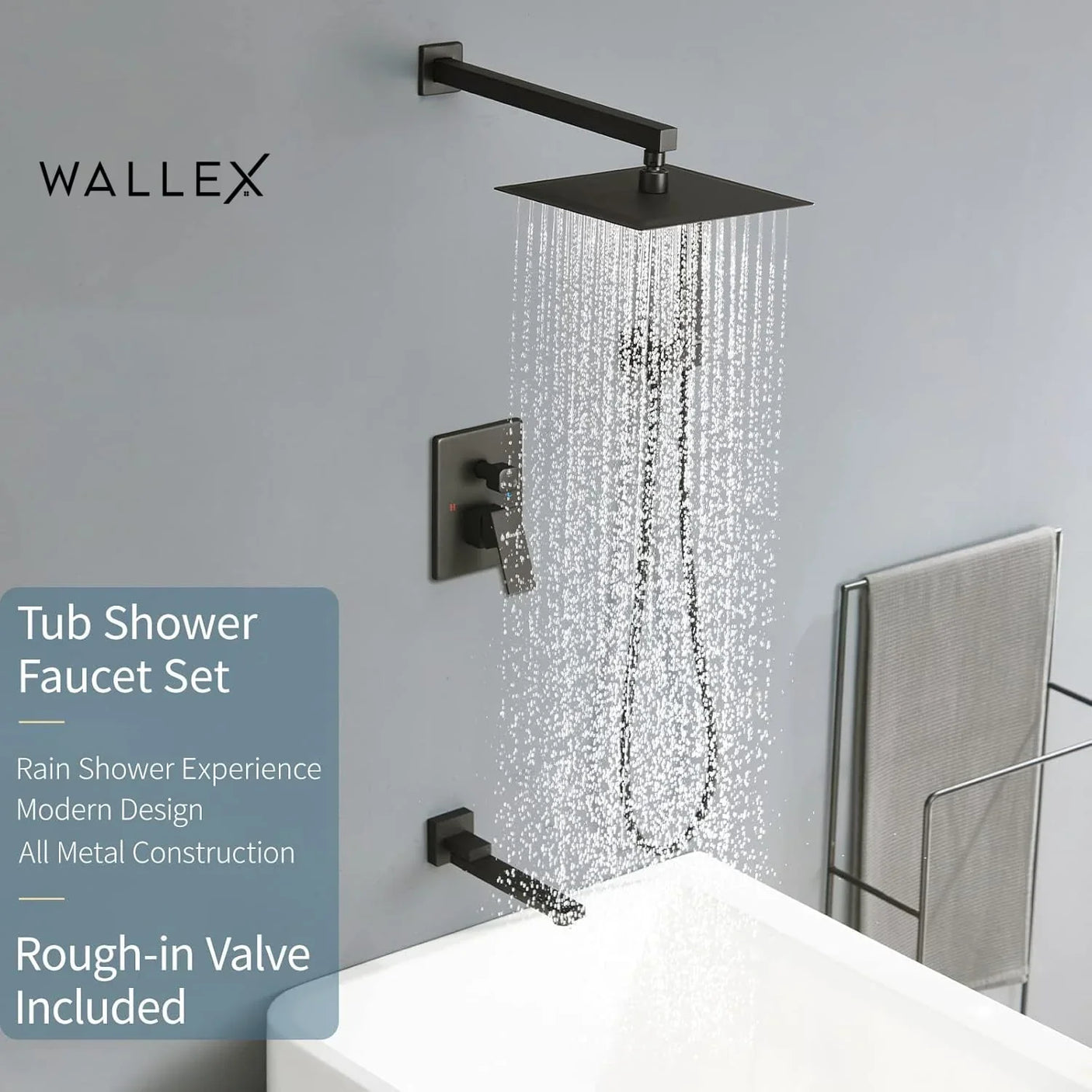 Wallex HydroFlow 3X® - Τετράγωνη Κεφαλή Ντους 25cm από Ανοξείδωτο Ατσάλι, Ρυθμιζόμενη 360°