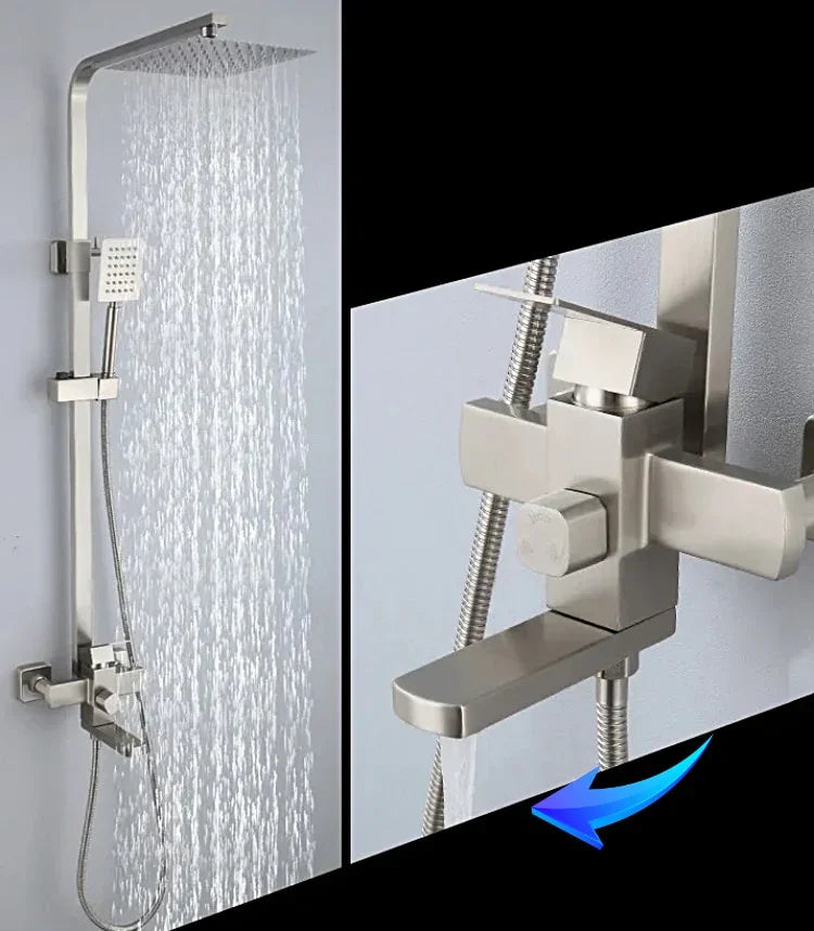 Wallex HydroAxis® – Shower Column with Adjustable Height & Swivel Faucet | Inox Matt