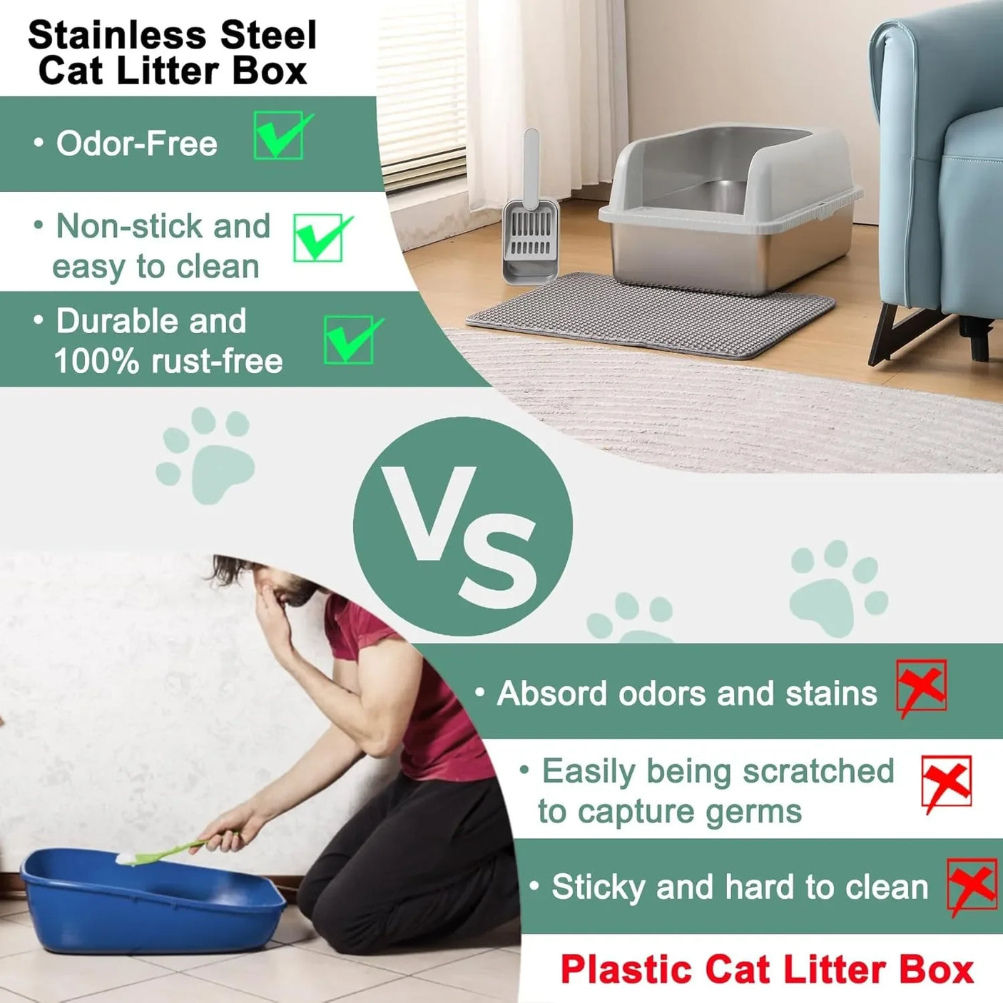 Wallex CatCare XXL Inox® - Εύκολη στο καθάρισμα με αντιβακτηριδιακή επιφάνεια