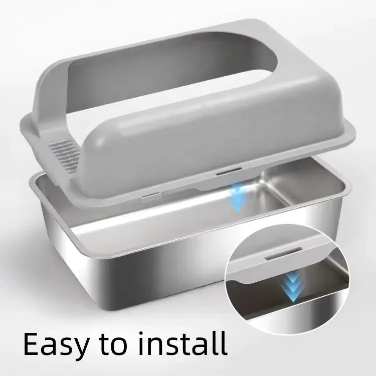 Wallex CatCare XXL Inox® - Μεγάλη ανοξείδωτη τουαλέτα γάτας, ανθεκτική σε γρατσουνιές και εύκολη στο καθάρισμα