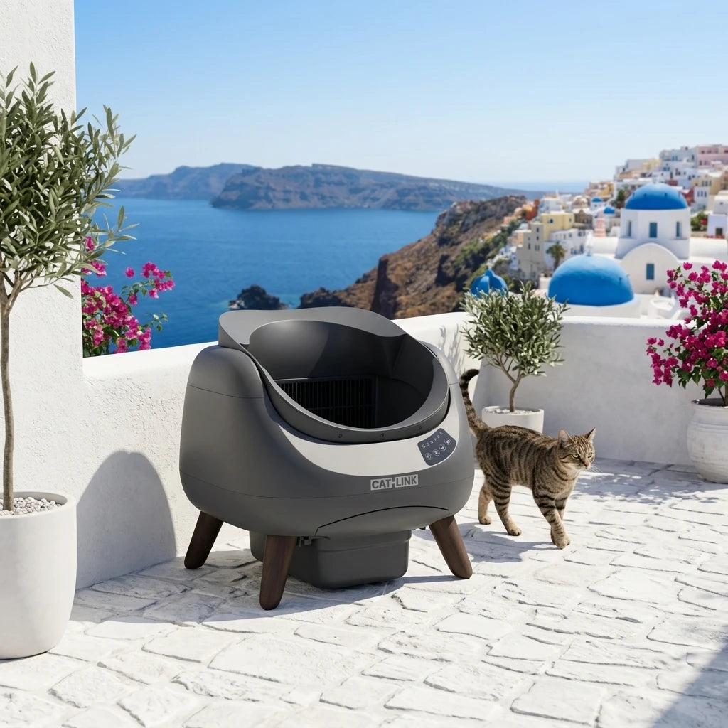 CATLINK Open-X γκρι αυτόματη τουαλέτα γάτας σε φωτεινό minimal χώρο