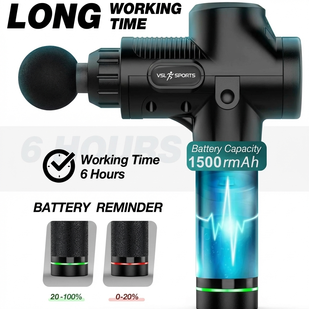 VSL Sports HyperGun X επαγγελματικό πιστόλι μασάζ μυών με κεφαλές και βαλιτσάκι μεταφοράς