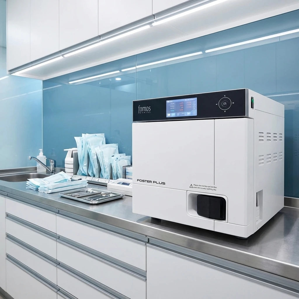 Fomos Foster Plus 22L autoclave Class B για αποστείρωση οδοντιατρικών εργαλείων σε σακουλάκια
