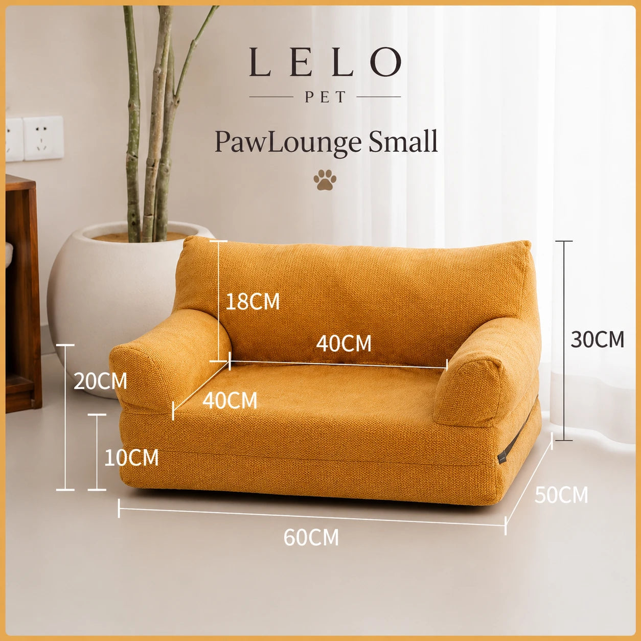 LeLo Pet PawLounge Small Mustard αναδιπλούμενος καναπές και κρεβάτι κατοικιδίου 2 σε 1 με διαστάσεις 60×50×30cm.