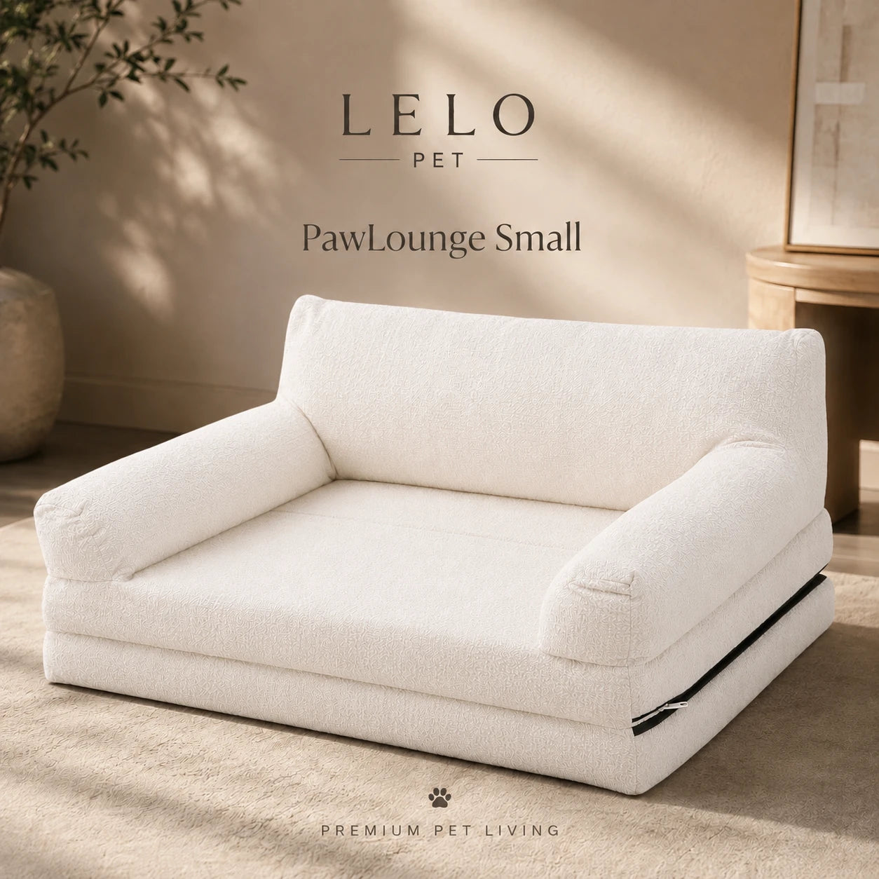 LeLo Pet PawLounge Small λευκός ανατομικός καναπές και κρεβάτι σκύλου 2 σε 1 με Premium Foam και αφαιρούμενο κάλυμμα.