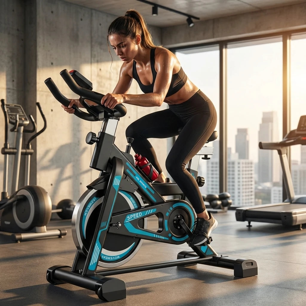 ρυθμιζόμενη σέλα και τιμόνι σε spin bike για εργονομική προπόνηση