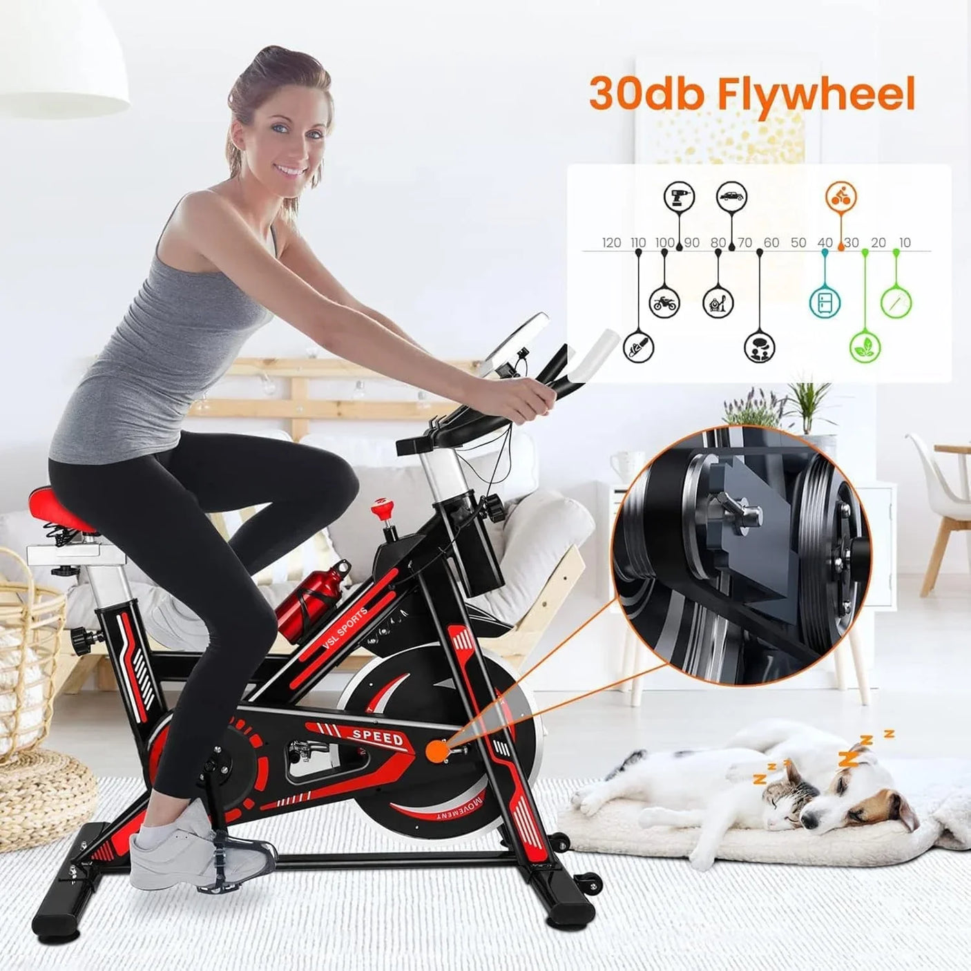 Belt Drive system για αθόρυβη λειτουργία στο κόκκινο Spin Bike