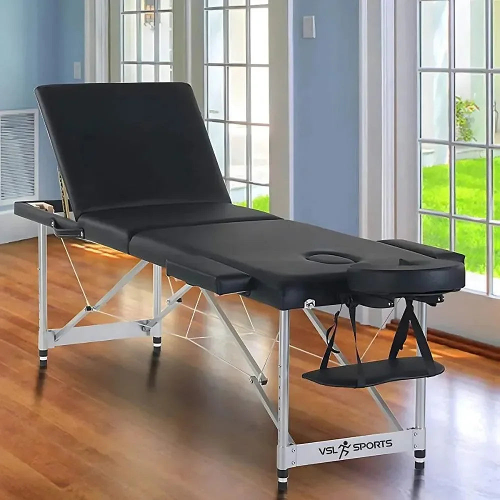 VSL Sports ProRest® – Πτυσσόμενο Κρεβάτι Μασάζ Αλουμινίου με Ανάκληση Πλάτης (Μαύρο), ιδανικό για επαγγελματίες μασάζ, spa και tattoo studios.
