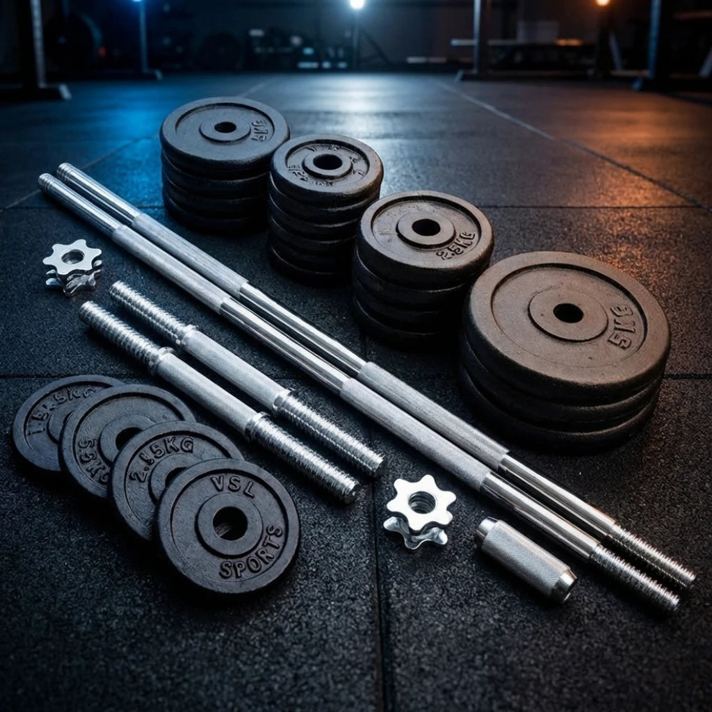 VSL Sports TitanSet 50 σετ αλτήρων και μπάρας 50kg για πλήρη προπόνηση στο σπίτι