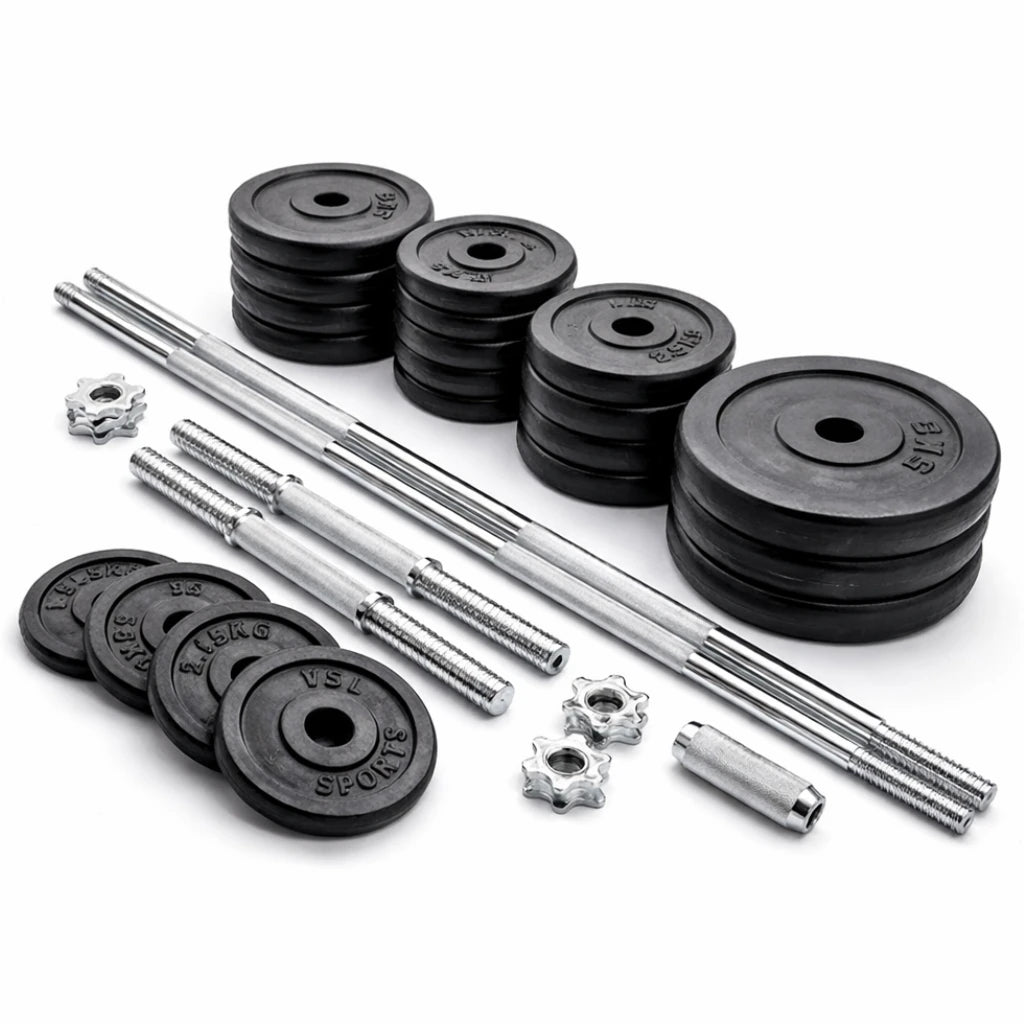 Αλτήρες και μπάρα 152cm VSL Sports TitanSet 50 με ρυθμιζόμενα βάρη 50kg για προπόνηση στο σπίτι