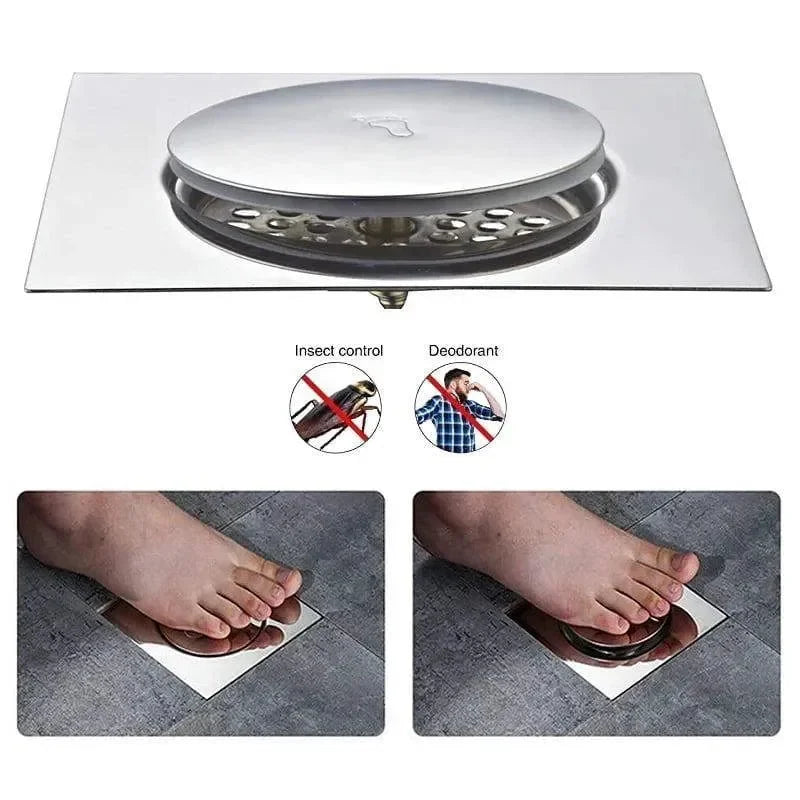 Wallex PopDrain 15x15® - Premium σχάρα μπάνιου από ανοξείδωτο ατσάλι με pop-up κλείσιμο για απόλυτη προστασία από οσμές & έντομα