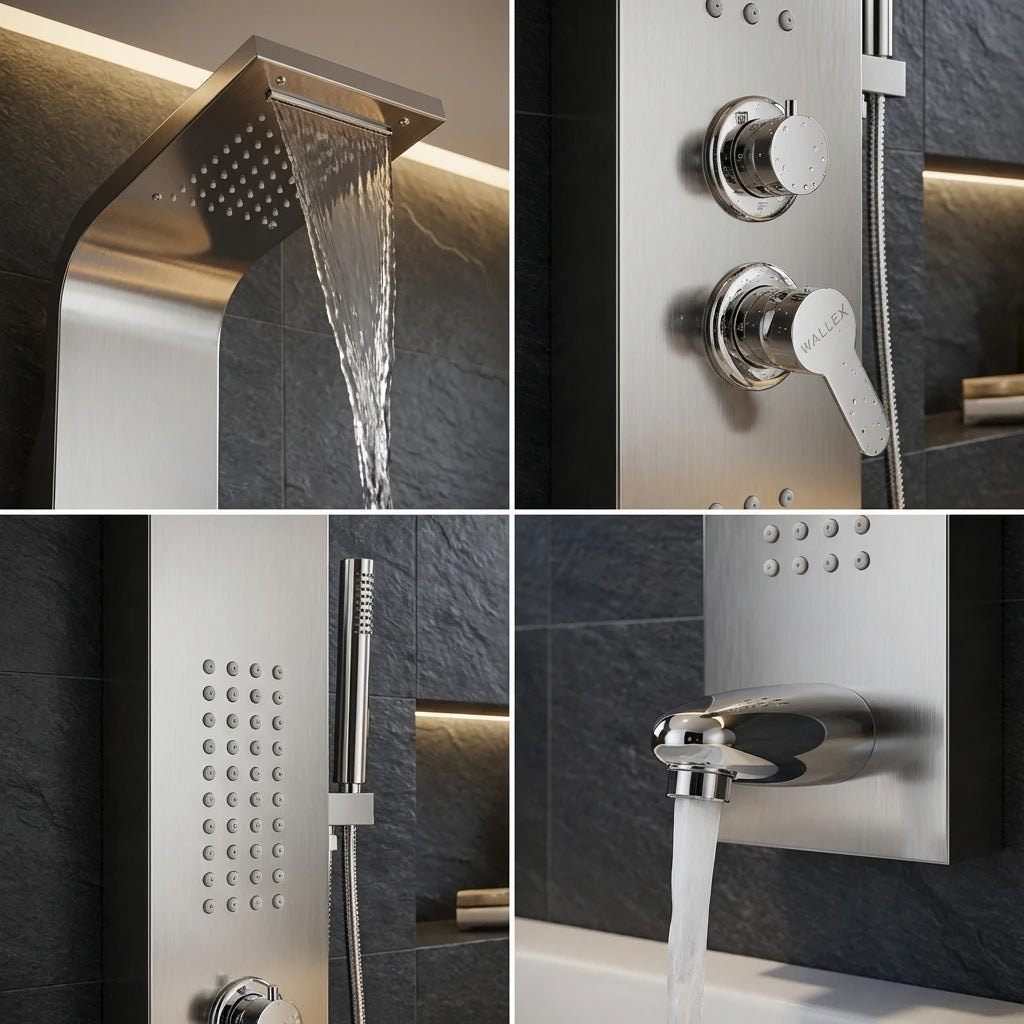 Wallex AquaLux Pro Silver Edition χαρακτηριστικά ντους κεφαλή τηλέφωνο και jets