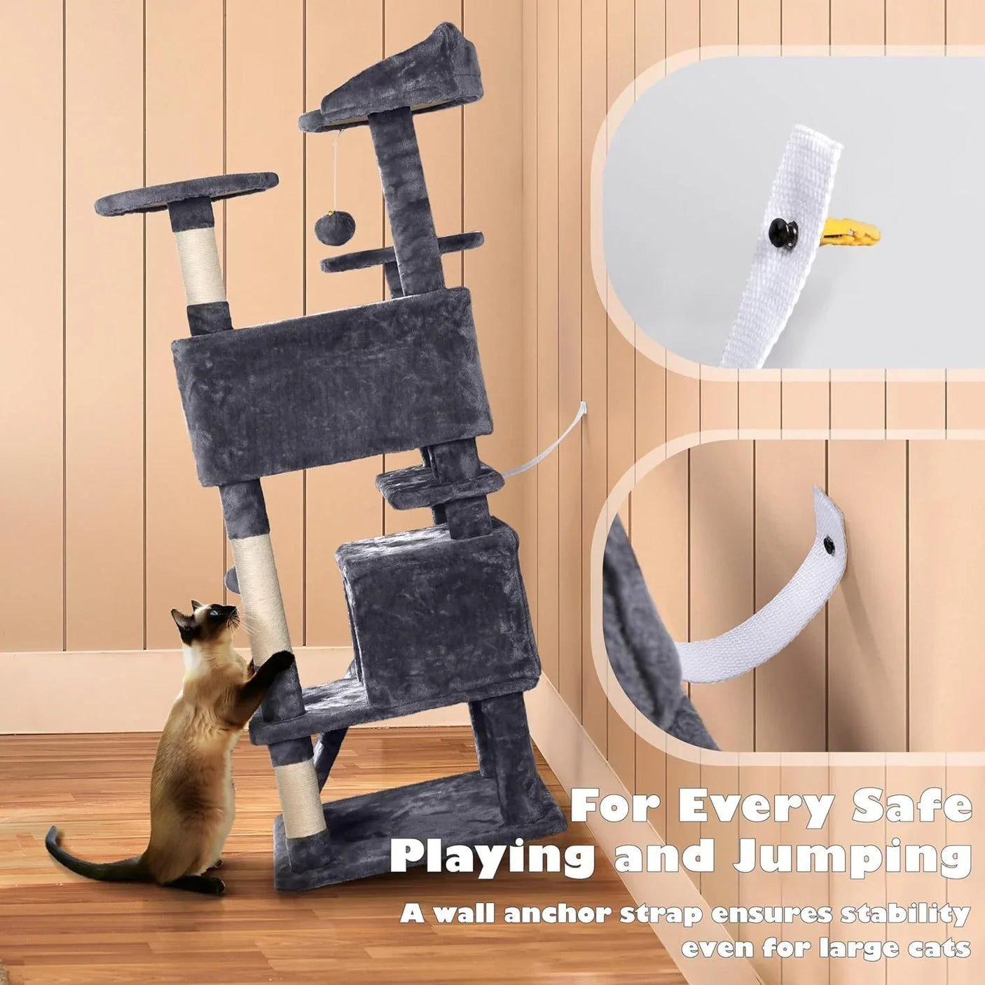 Ενισχυμένη τετράγωνη βάση του Wallex Multi-Level Cat Tree – εξασφαλίζει σταθερότητα ακόμη και με δραστήριες γάτες