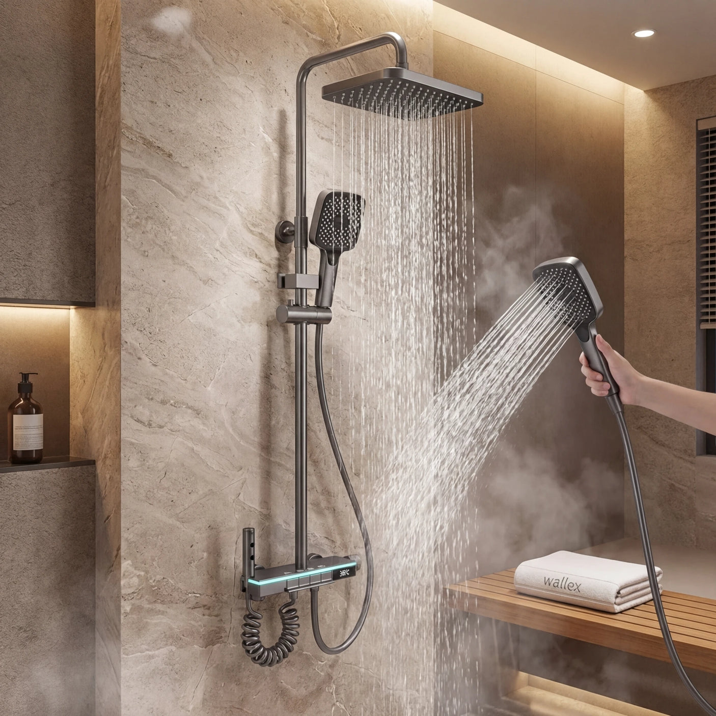 Wallex HydroTech® τηλέφωνο ντους με 3 λειτουργίες ψεκασμού και εργονομικό σχεδιασμό