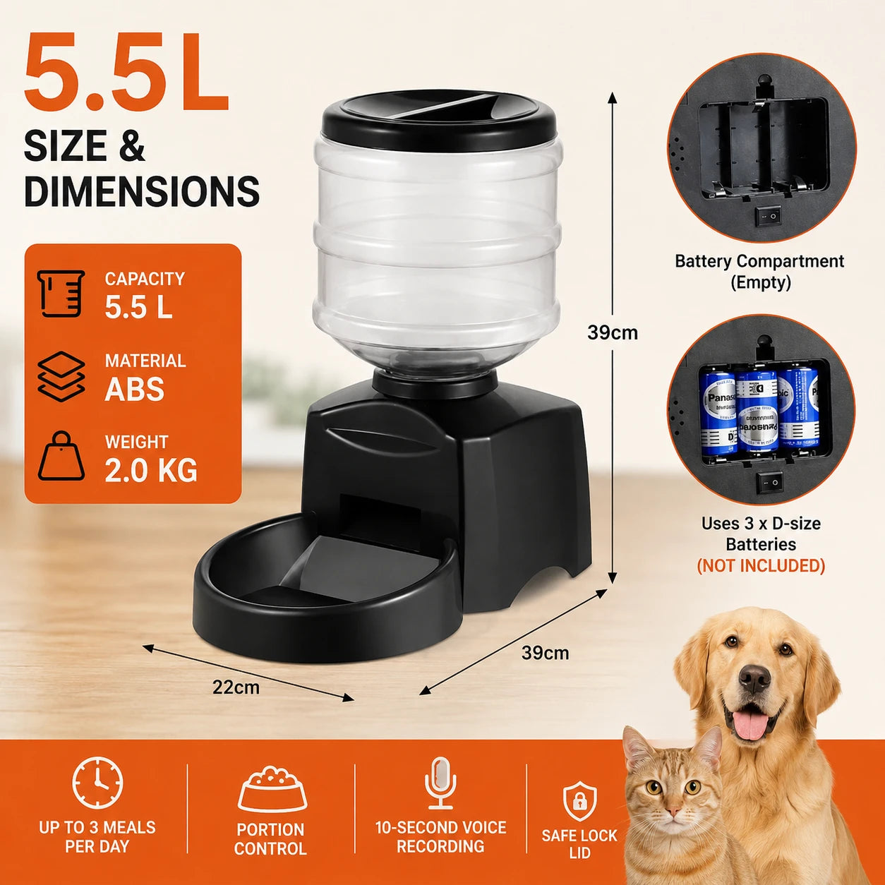 Wallex PetFeeder 5.5 - Αυτόματη Προγραμματιζόμενη Ταΐστρα Σκύλου & Γάτας 5,5L με 3 Γεύματα/Ημέρα & Έλεγχο Μερίδας