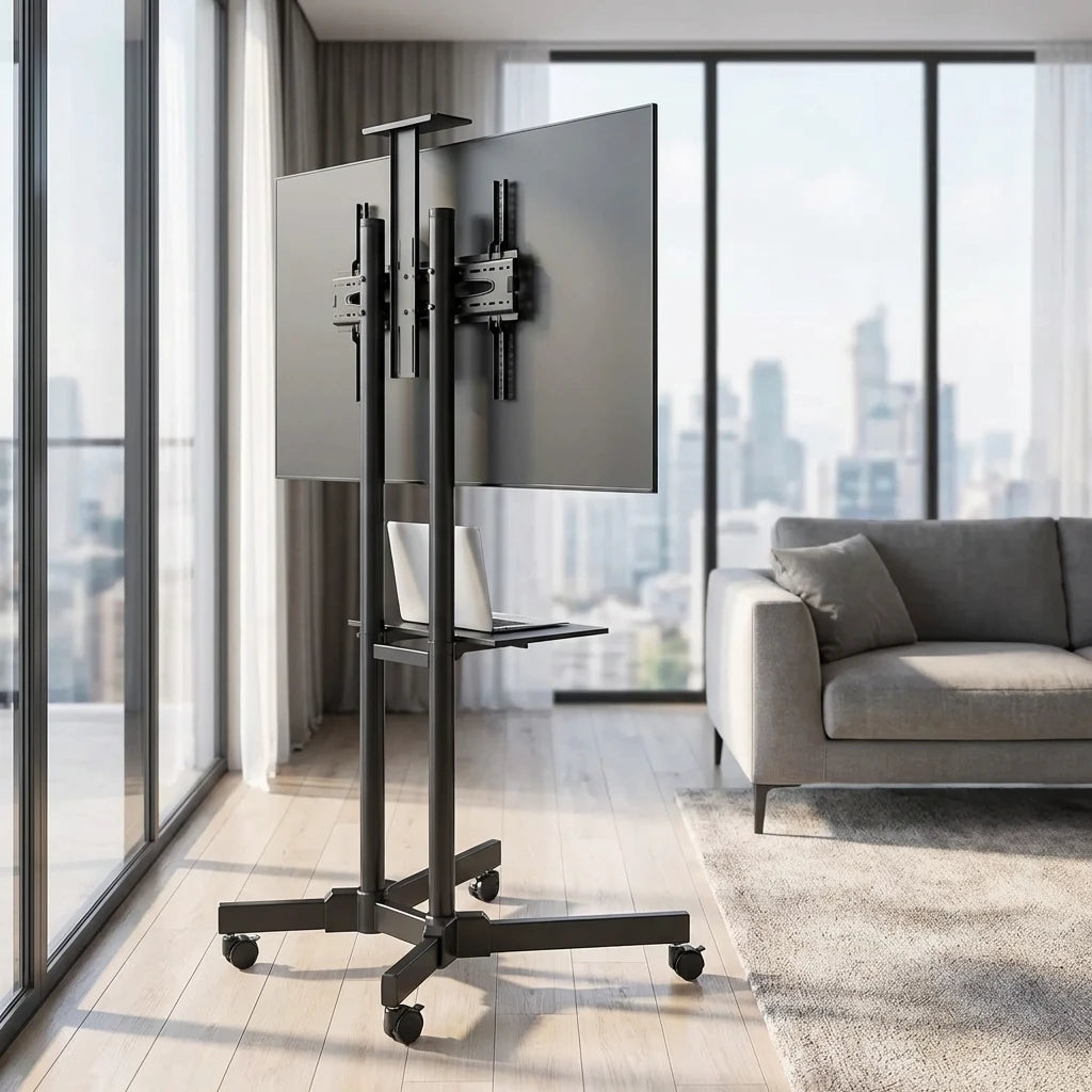 Wallex ProStand 70 βάση τηλεόρασης σε μοντέρνο σαλόνι με φυσικό φωτισμό