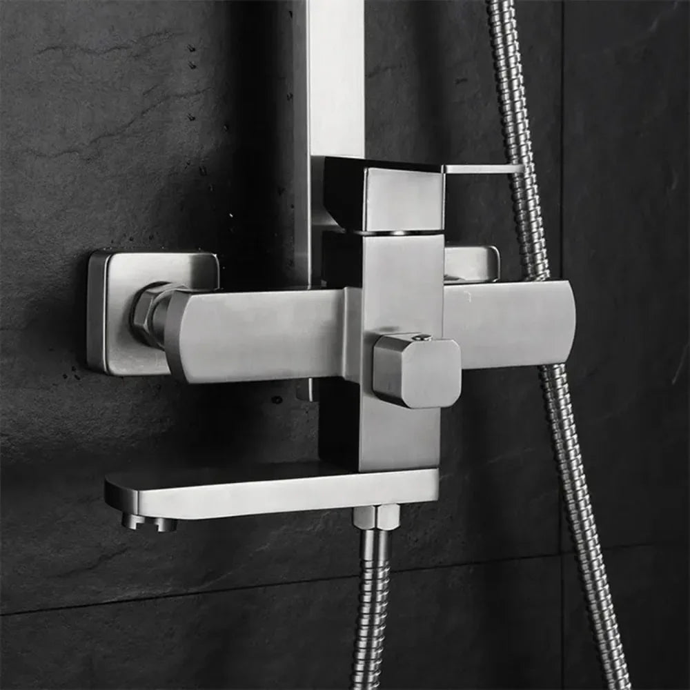 WALLEX Σετ Ντους & Μπαταρίας Μπανιέρας – Επιτοίχιο, με Κεφαλή Ντους, Τηλέφωνο & βρυσάκι | Ανοξείδωτο Ασημί | wox.gr