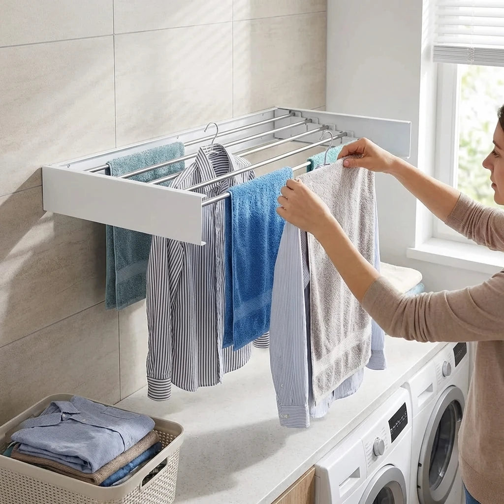Wallex TowelDry® 100 – Foldable Wall-Mounted Clothes Dryer 100cm White | Load Capacity 25 kg – 6 Rods