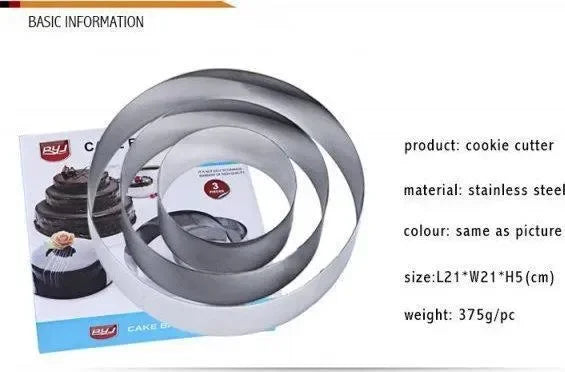 CasaLux - Σετ ανοξείδωτα τσέρκια - κουπάτ ζαχαροπλαστικής Στρογγυλά - 3 τεμάχια - CL55100 - wox.gr