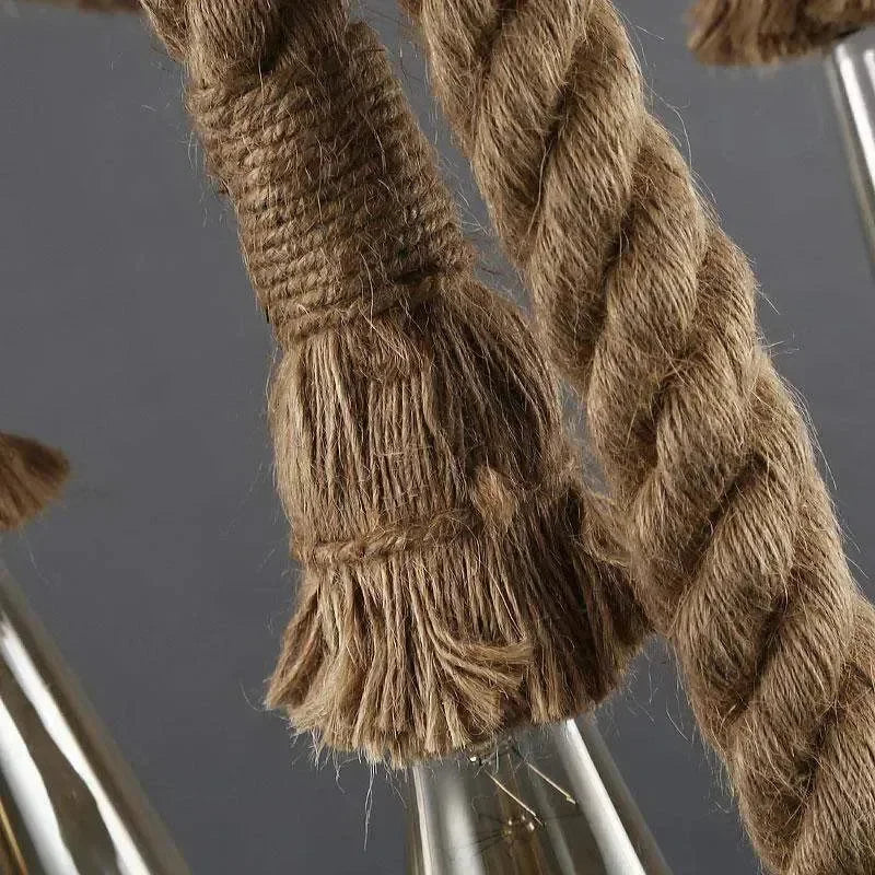 Vintage κρεμαστό φωτιστικό οροφής πεντάφωτο με σχοινί και 6 λάμπες - wox.gr