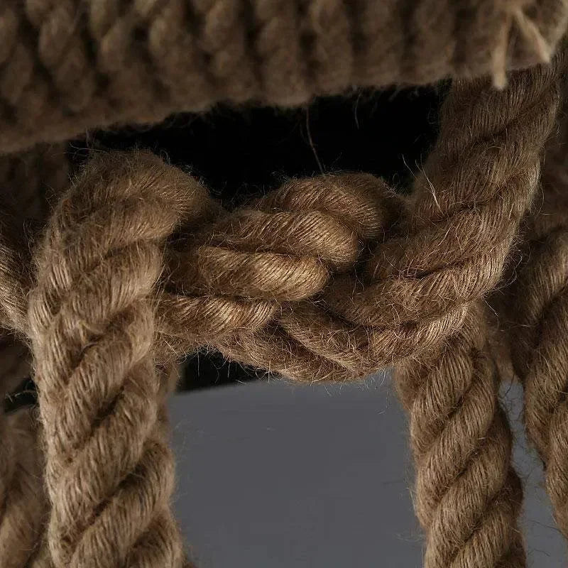 Vintage κρεμαστό φωτιστικό οροφής πεντάφωτο με σχοινί και 6 λάμπες - wox.gr