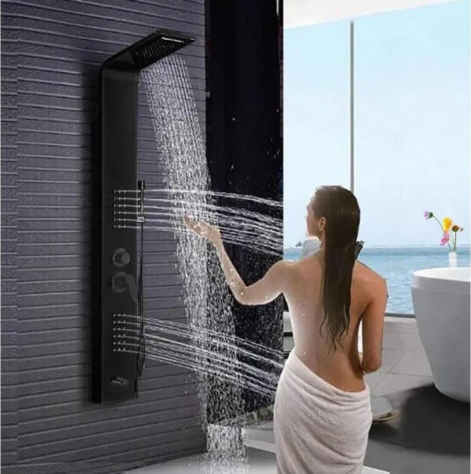 Wallex AquaLux Pro® Black Edition - Premium Στήλη Ντους με Υδρομασάζ & Βροχή, 150cm, Μαύρο Ματ | wox.gr