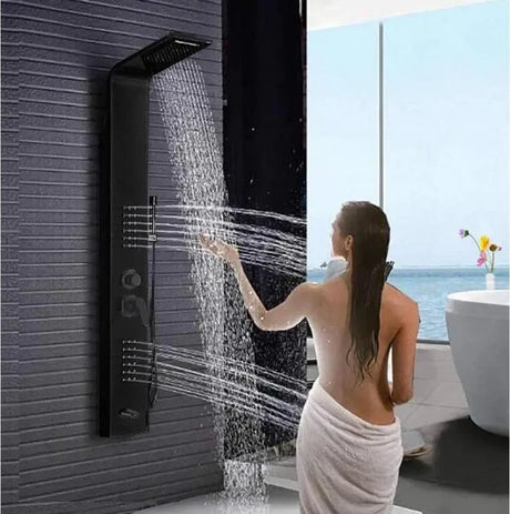 Wallex AquaLux Pro® Black Edition - Premium Στήλη Ντους με Υδρομασάζ & Βροχή, 150cm, Μαύρο Ματ | wox.gr