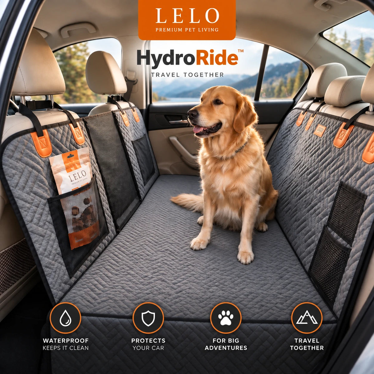 LeLo Pet HydroRide Γκρι Πέρλα υδροαπωθητικό κάλυμμα αυτοκινήτου με Hard Bottom έως 100kg για μεγάλους και πολύ μεγάλους σκύλους