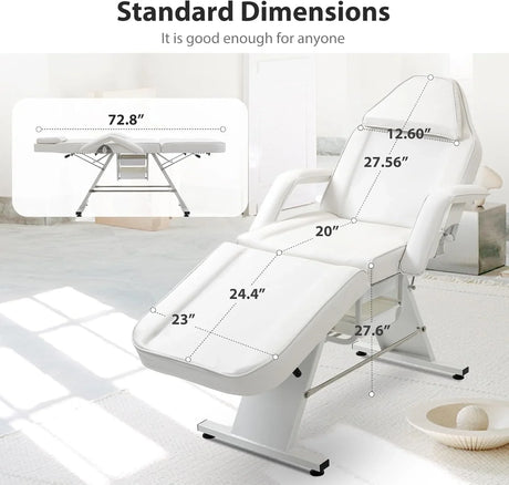 Καρέκλα ProComfort 300 της VSL Sports – Επαγγελματική Καρέκλα Αισθητικής, Tattoo & Μασάζ – Διαστάσεις