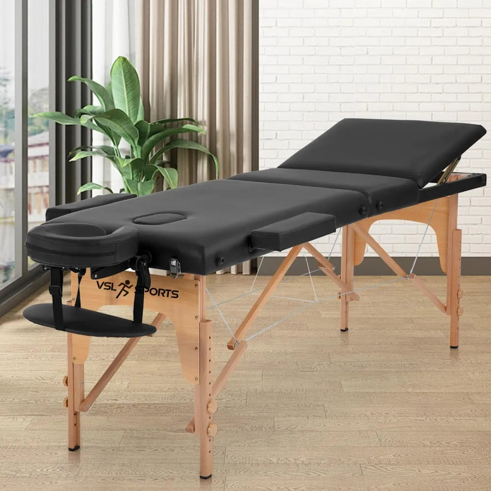 VSL Sports FlexiRest® Πτυσσόμενο Ξύλινο Κρεβάτι Μασάζ με Ανάκληση