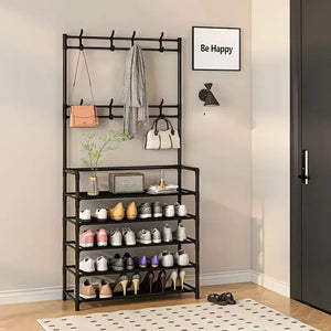 Wallex ErgoRack - Multifunctional Clothes Rack & Shoe Organizer with 5 Shelves and 8 Double Hooks