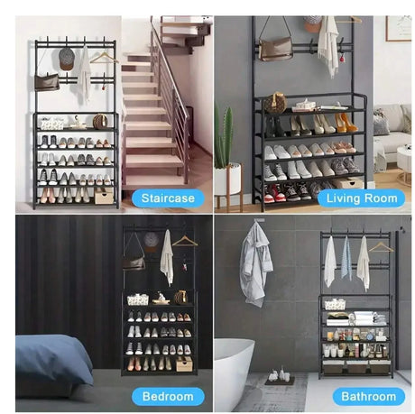 Αναλυτικές διαστάσεις της μαύρης κρεμάστρας & ραφιέρας παπουτσιών Wallex ErgoRack® – 80x26x172 cm