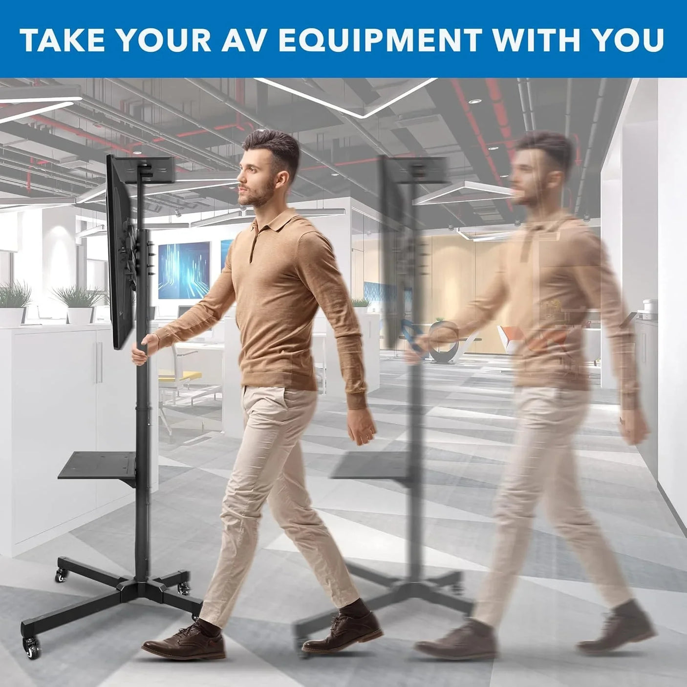 Μεταλλική βάση τηλεόρασης Wallex ProStand® 70 με 4 ρόδες υψηλής αντοχής & φρένα για εύκολη μετακίνηση | wox.gr
