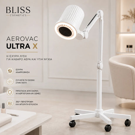 Bliss Cosmetics AeroVac Ultra X επαγγελματικός απορροφητήρας σκόνης νυχιών με LED και τροχήλατη επιδαπέδια βάση