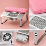 Bliss Cosmetics AirRest με ροζ μαξιλάρι στήριξης, μεταλλική βάση, σχάρα απορρόφησης, ανεμιστήρα και αφαιρούμενο φίλτρο σκόνης