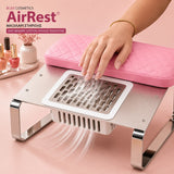 Bliss Cosmetics AirRest απορροφητήρας σκόνης νυχιών 36W με ροζ μαξιλάρι στήριξης κατά τη χρήση σε μανικιούρ