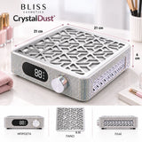 Bliss Cosmetics CrystalDust premium απορροφητήρας σκόνης νυχιών με στρας και διαστάσεις 21 × 21 × 6 cm για επαγγελματικό nail station