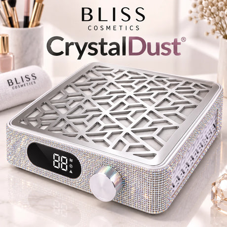 Bliss Cosmetics CrystalDust premium επαγγελματικός απορροφητήρας σκόνης νυχιών με crystal στρας, μεταλλική σχάρα και ρυθμιζόμενη αναρρόφηση
