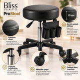 Bliss Cosmetics ProStool τροχήλατο σκαμπό αισθητικής με μαλακό κάθισμα 10cm, ανθεκτική επένδυση, στιβαρό μηχανισμό ρύθμισης και σταθερή βάση 5 τροχών.