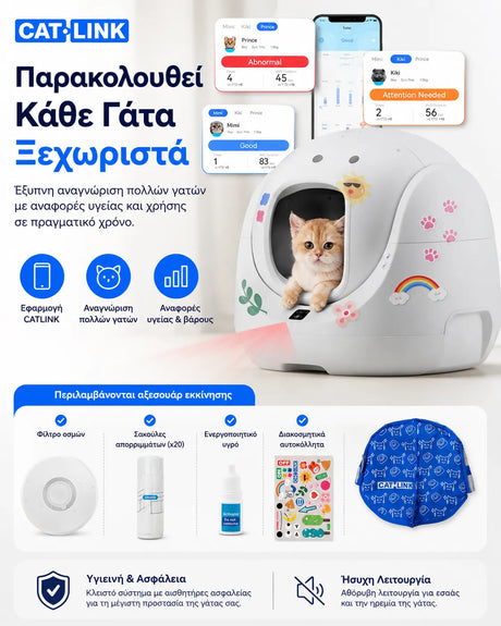 CATLINK Baymax Lite Gray με παρακολούθηση υγείας πολλών γατών μέσω εφαρμογής και πλήρες πακέτο αξεσουάρ στο wox.gr