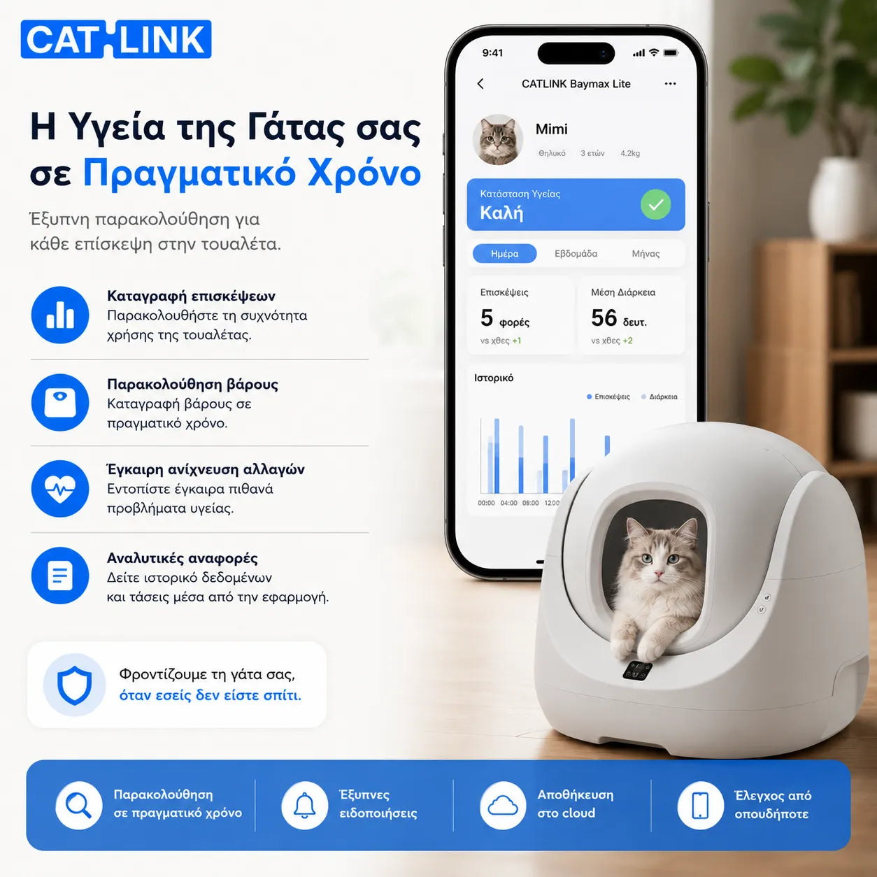 CATLINK Baymax Lite Gray  με σύστημα παρακολούθησης υγείας γάτας, καταγραφή βάρους και αναλυτικά στατιστικά στο wox.gr