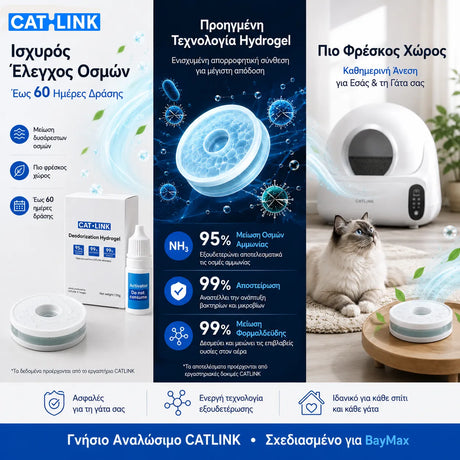 CATLINK Hydrogel αποσμητικό gel για CATLINK BayMax με έως 60 ημέρες δράσης, προηγμένη τεχνολογία Hydrogel για μείωση οσμών αμμωνίας, αποστείρωση και πιο φρέσκο περιβάλλον για τη γάτα σας, διαθέσιμο επίσημα στο wox.gr