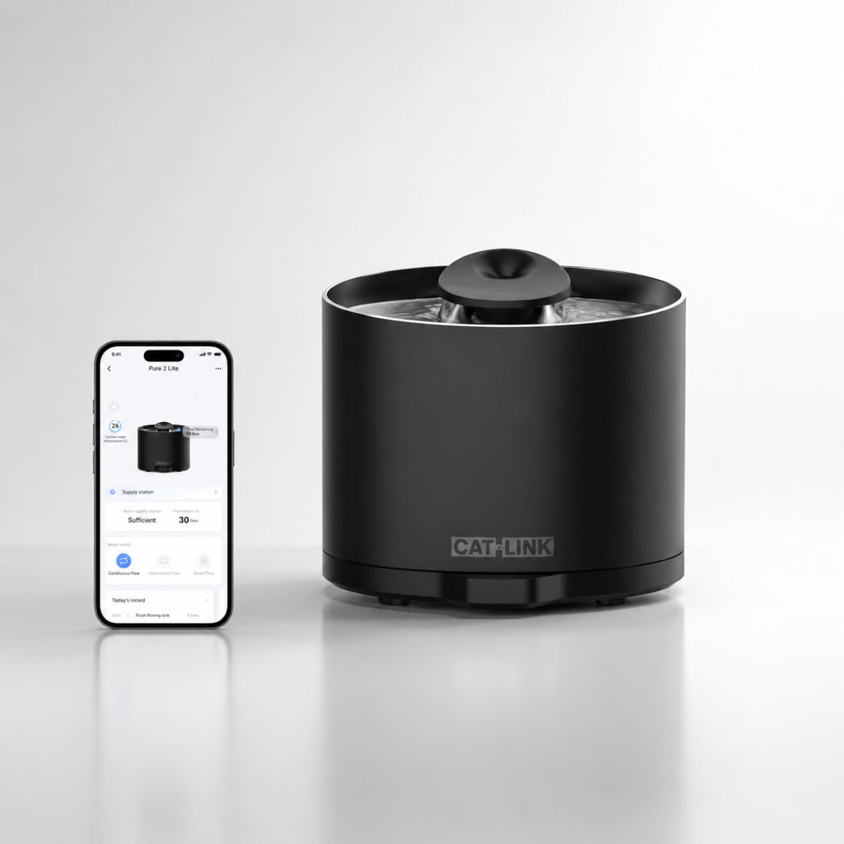 CATLINK Pure 2 Lite μαύρη έξυπνη βρύση νερού γάτας με app control, WiFi 2.4GHz, χωρητικότητα 2.6L και φίλτρο έως 60 ημέρες, διαθέσιμη επίσημα στο wox.gr