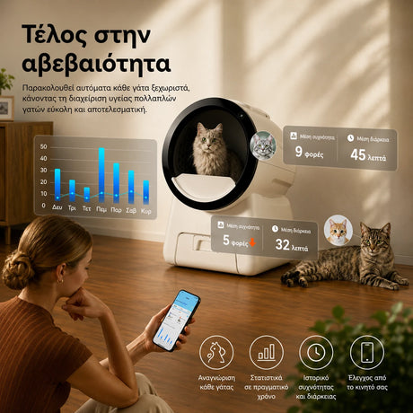 CATLINK Scoop Robot Pro με AI παρακολούθηση υγείας, αναγνώριση πολλαπλών γατών και στατιστικά χρήσης μέσω εφαρμογής στο wox.gr