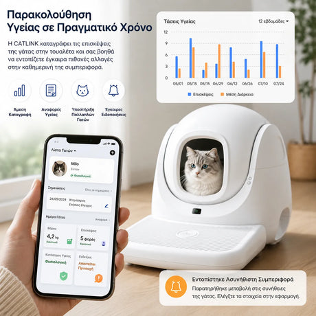 CATLINK Baymax Lite Gray με έξυπνη καταγραφή επισκέψεων, βάρους και συμπεριφοράς γάτας μέσω εφαρμογής
