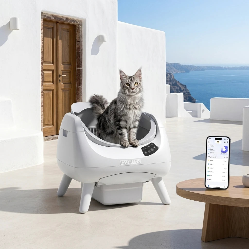 CATLINK smart litter box με παρακολούθηση μέσω εφαρμογής κινητού σε μοντέρνο σπίτι
